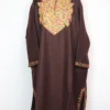 Embroidered Brown Loose Pheran Noor with Aari in Tweed