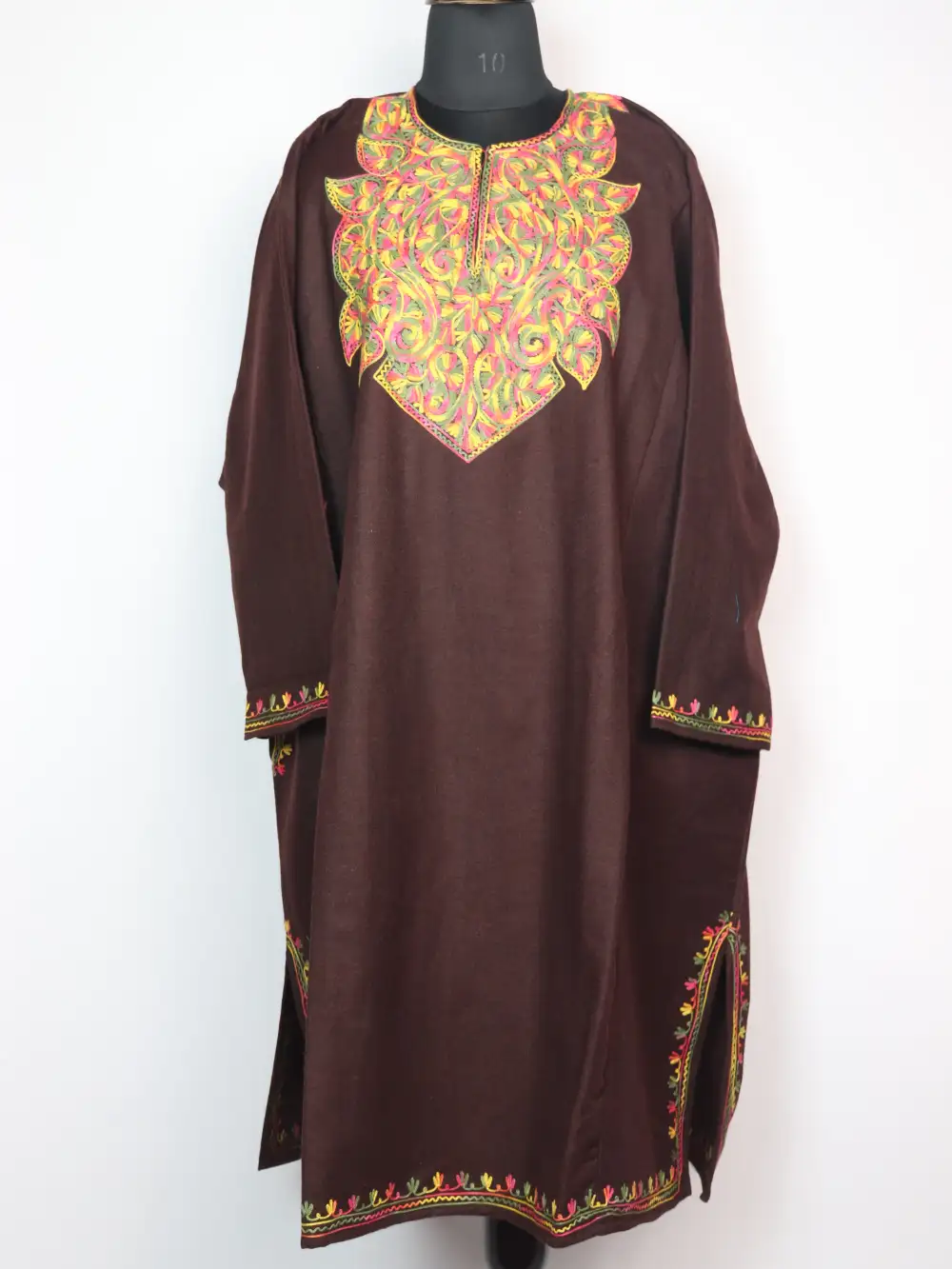 Embroidered Brown Loose Pheran Noor with Aari in Tweed