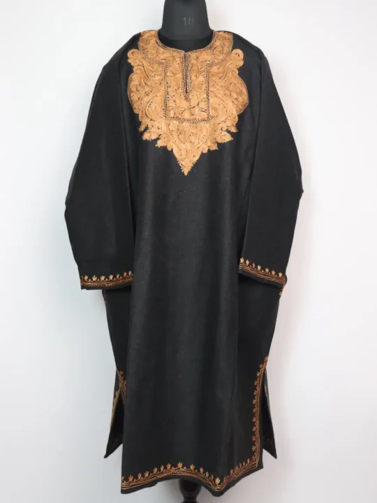 Black Loose Pheran Noor with Aari Work in Tweed Nima