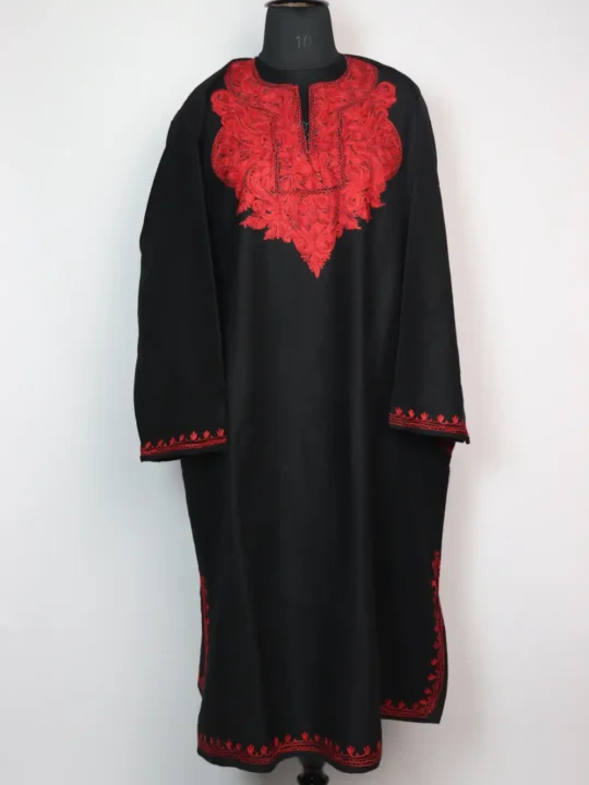 Embroidery Black Loose Pheran in Tweed with Aari Laila