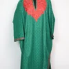 Nazakat Green Loose Pheran in Tweed with Aari Embroidery