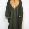 Olive Green Loose Pheran Samina with Aari Work in Tweed