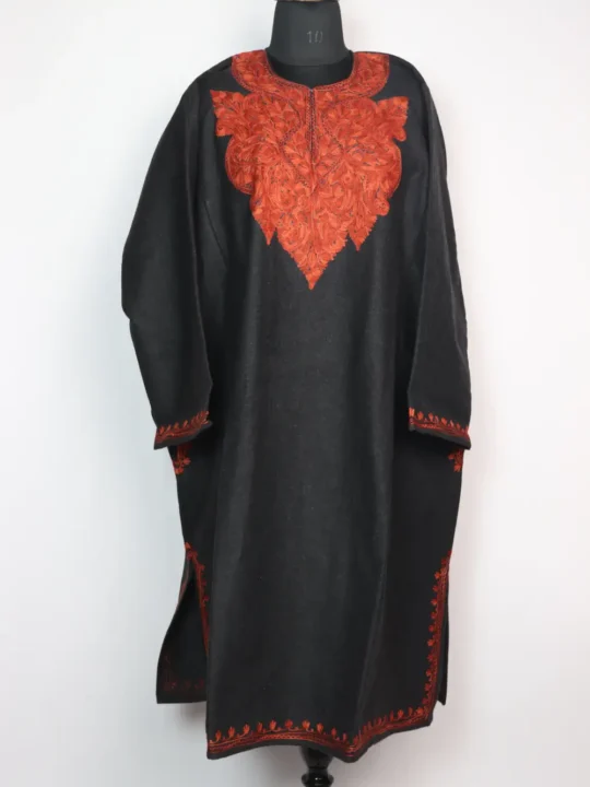 Black Loose Pheran Black in Tweed with Aari Embroidery Qamar