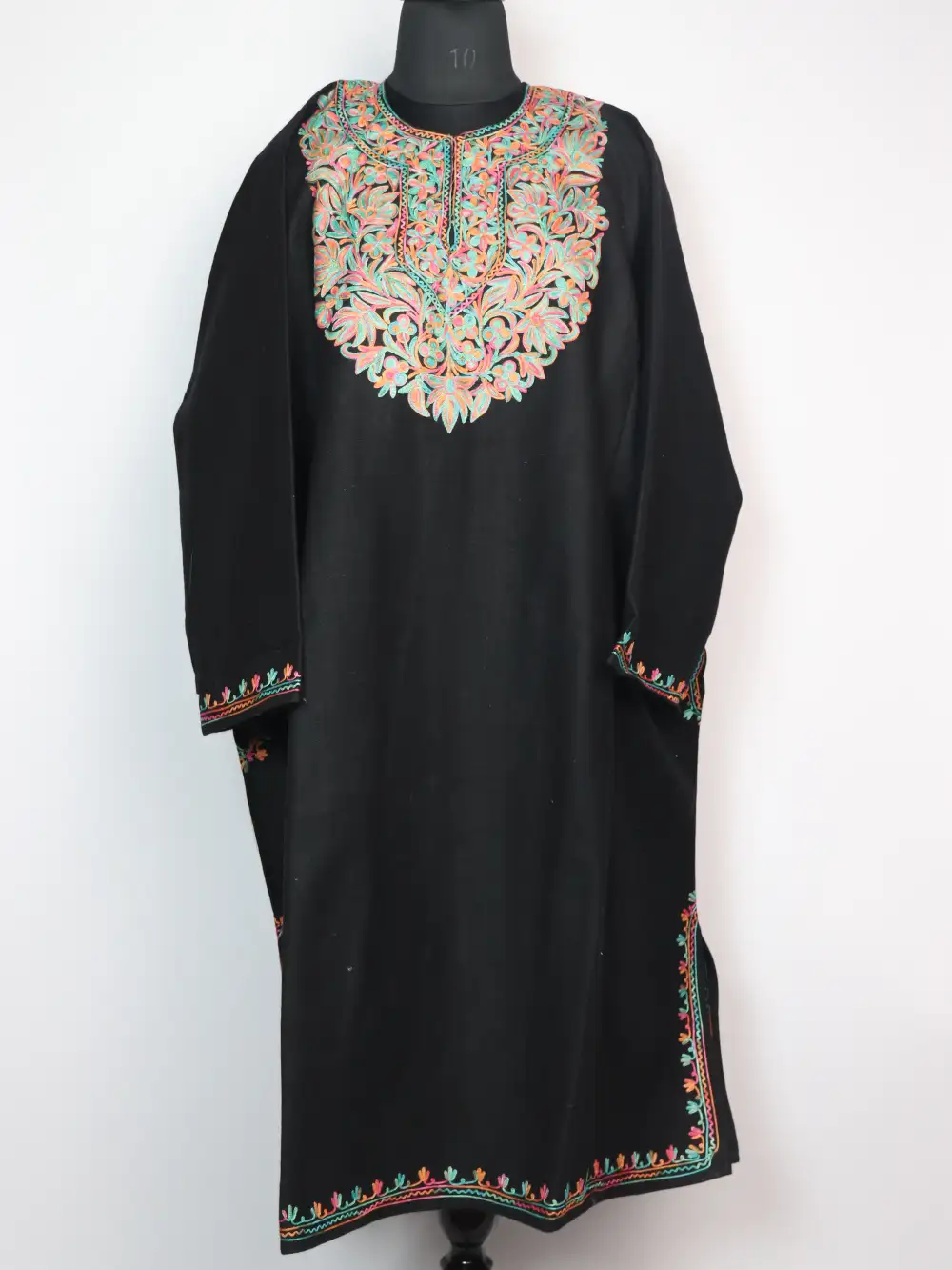 Tweed Black Loose Pheran Sana with Aari Embroidery