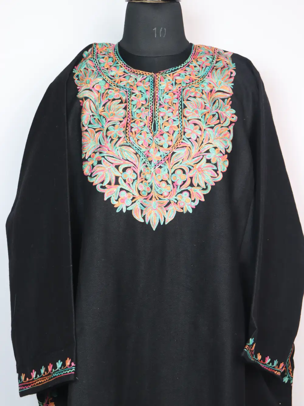 Tweed Black Loose Pheran Sana with Aari Embroidery - Image 2