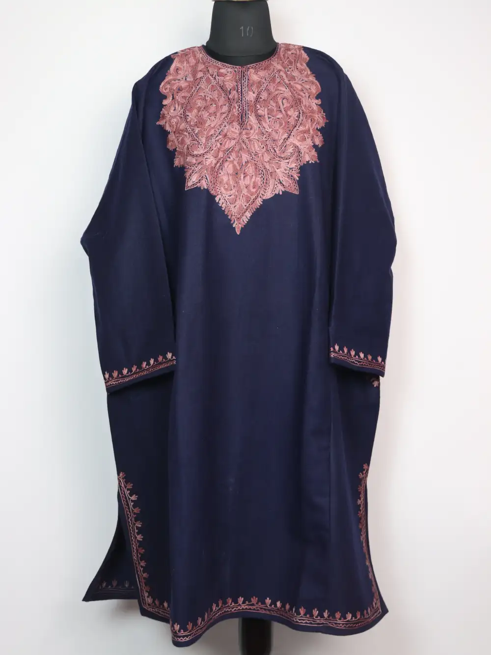 Tweed Navy Blue Loose Pheran with Aari Work Zeenat