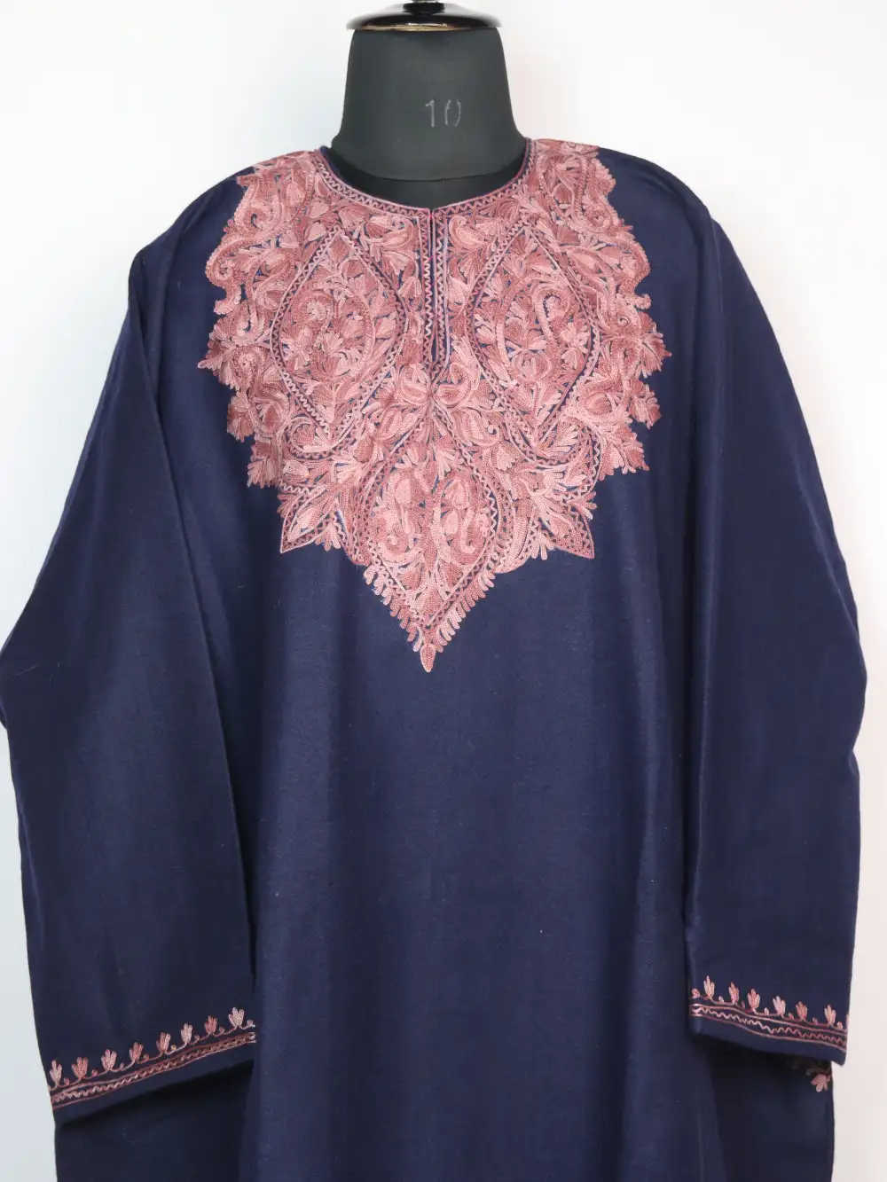 Tweed Navy Blue Loose Pheran with Aari Work Zeenat - Image 2