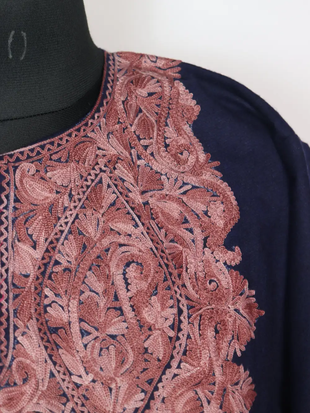 Tweed Navy Blue Loose Pheran with Aari Work Zeenat - Image 3