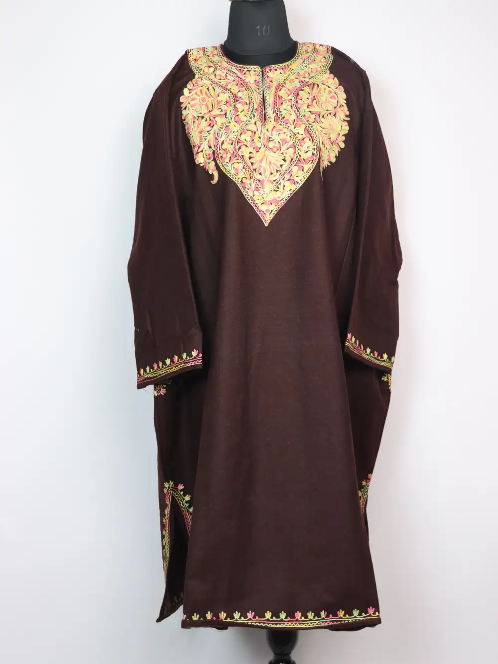Wine Tweed Loose Pheran Urwa with Aari Embroidery