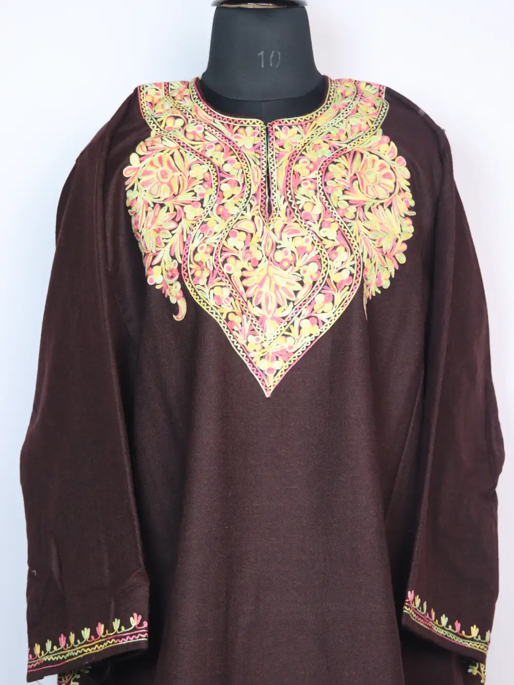 Wine Tweed Loose Pheran Urwa with Aari Embroidery - Image 2