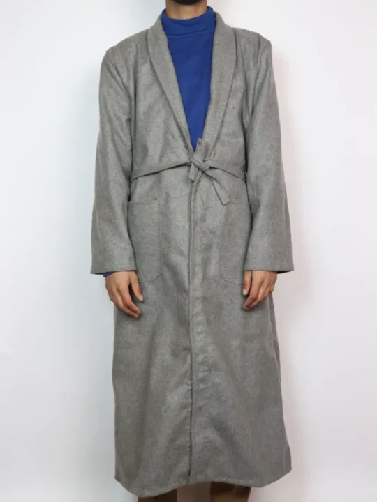 Grey Woolen Plain Gown | Bathrobe for Men in Tweed