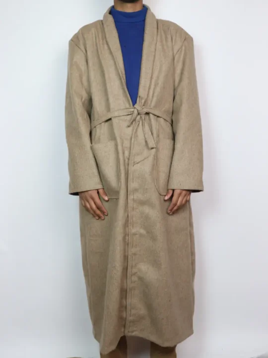 Light Brown Woolen Plain Gown | Bathrobe for Men in Tweed