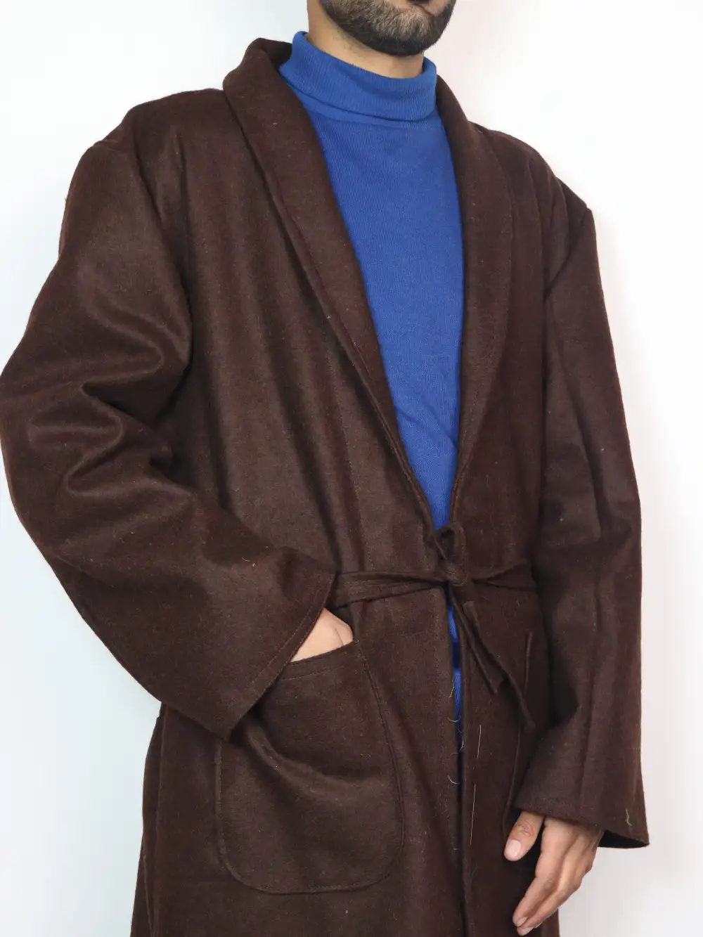 Chocolate Brown Winter Gown | Bathrobe for Men in Tweed Wool - Image 2