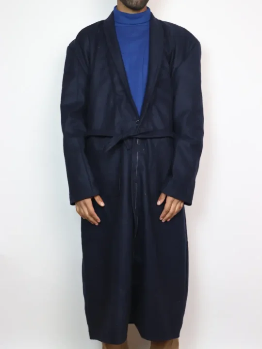 Dark Blue Winter Gown | Bathrobe for Men in Tweed Wool