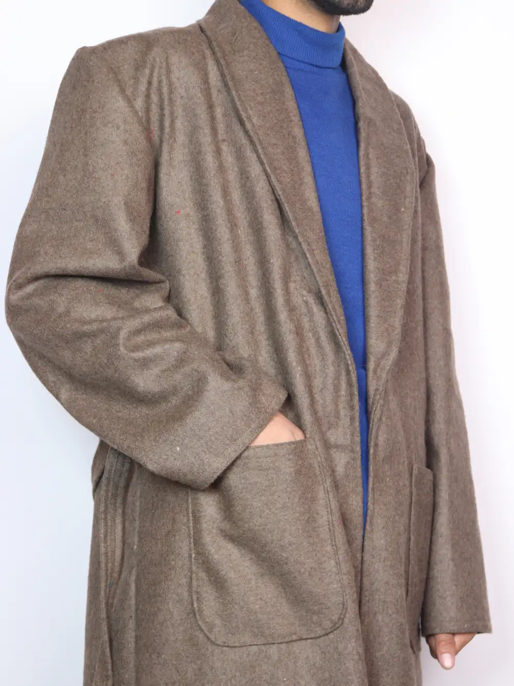 Brown Winter Gown | Bathrobe for Men in Tweed Wool - Image 2