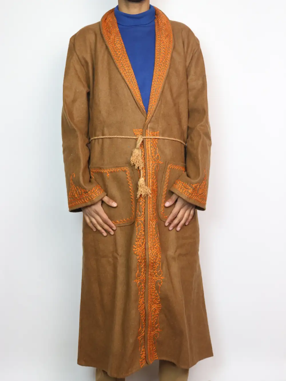 Kashmiri Brown Tweed Gown | BathRobe with Aari Embroidery