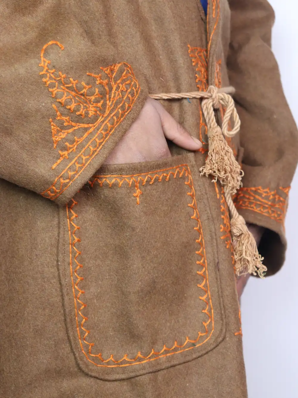 Kashmiri Brown Tweed Gown | Bathrobe with Hand Aari Embroidery - Image 2