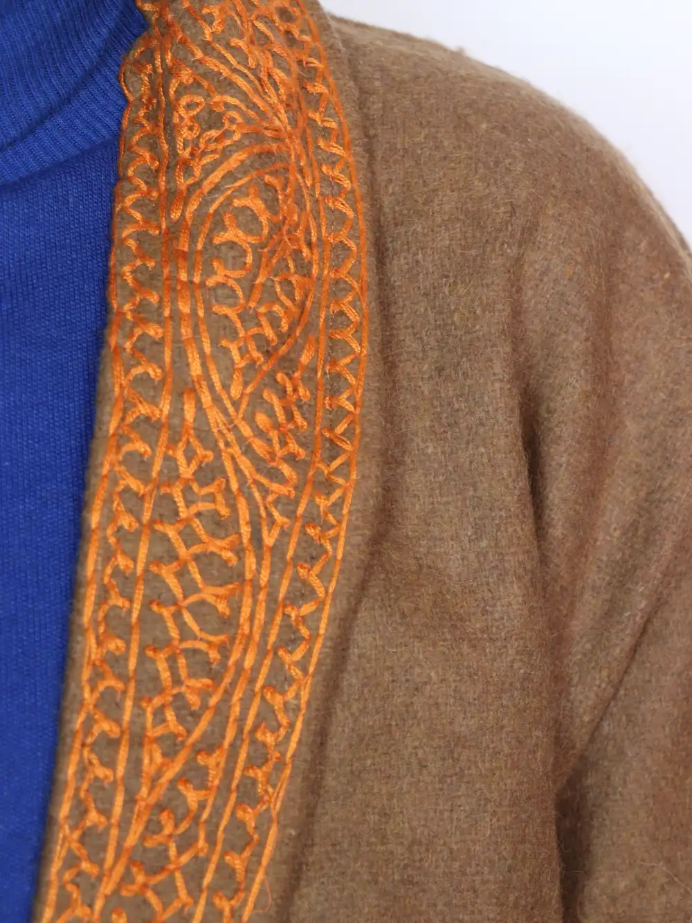 Kashmiri Brown Tweed Gown | Bathrobe with Hand Aari Embroidery - Image 3