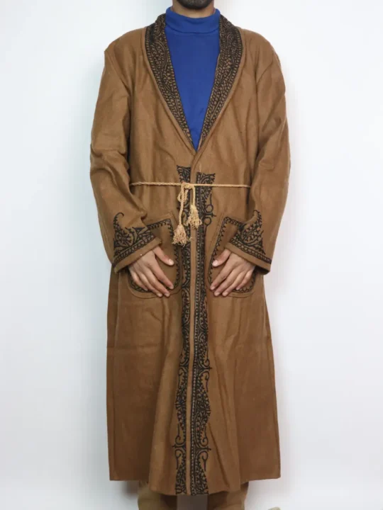 Brown Tweed Gown | Bathrobe with Aari Embroidery from Kashmir