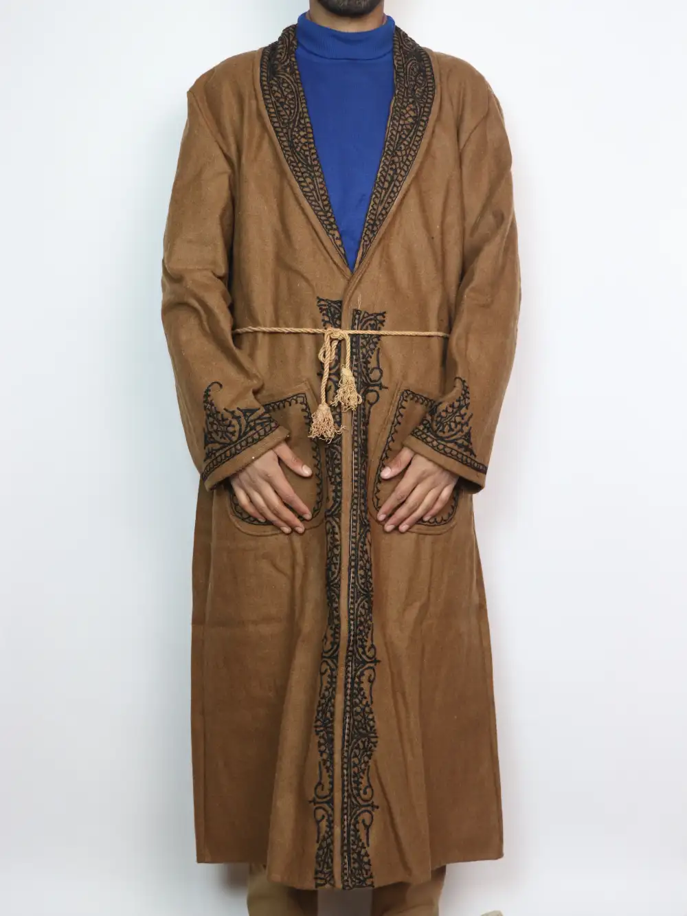 Brown Tweed Gown | Bathrobe with Aari Embroidery from Kashmir