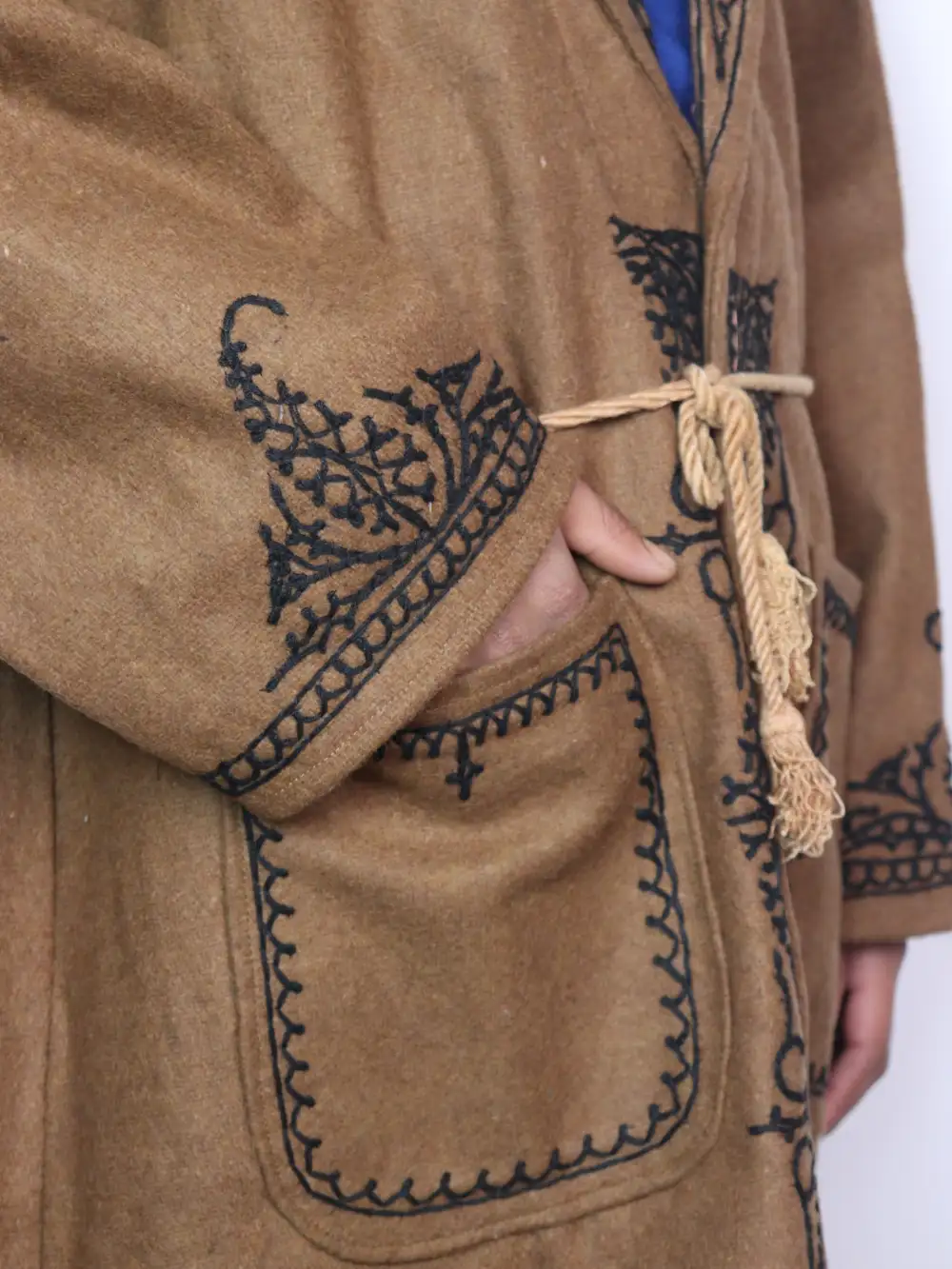 Brown Tweed Gown | Bathrobe with Hand Aari Embroidery from Kashmir - Image 3