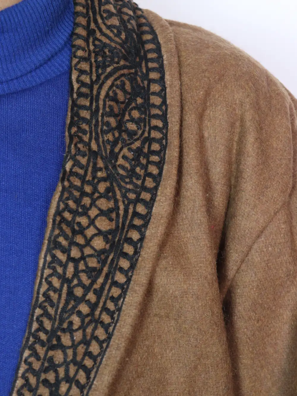 Brown Tweed Gown | Bathrobe with Hand Aari Embroidery from Kashmir - Image 4