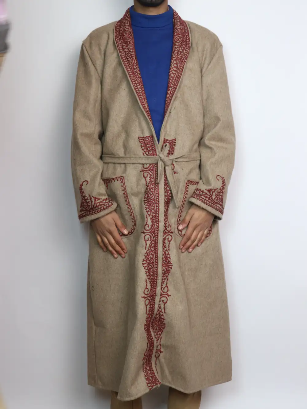 Pur-Sukoon Kashmiri Bush Brown Tweed Gown | Bathrobe with Hand Aari Embroidery
