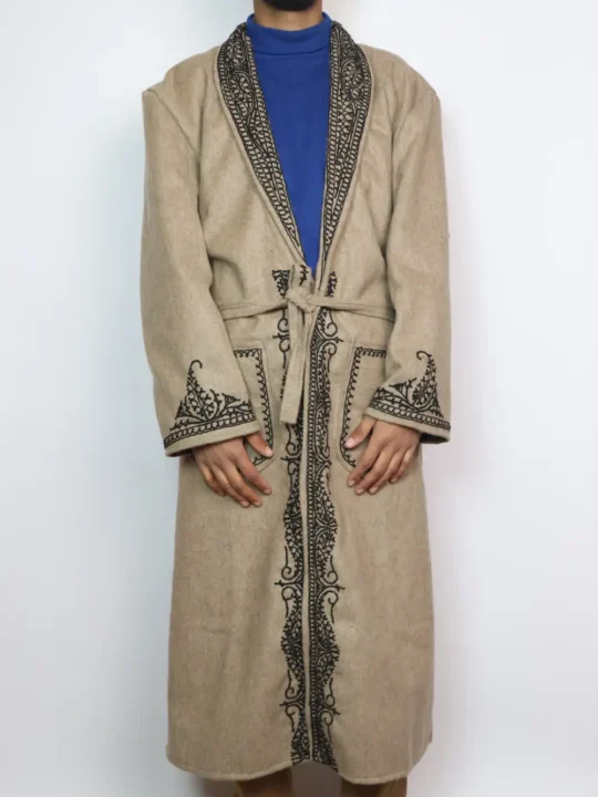 Kashmiri Bush Brown Gown | Bathrobe for Men with Hand Aari Embroidery