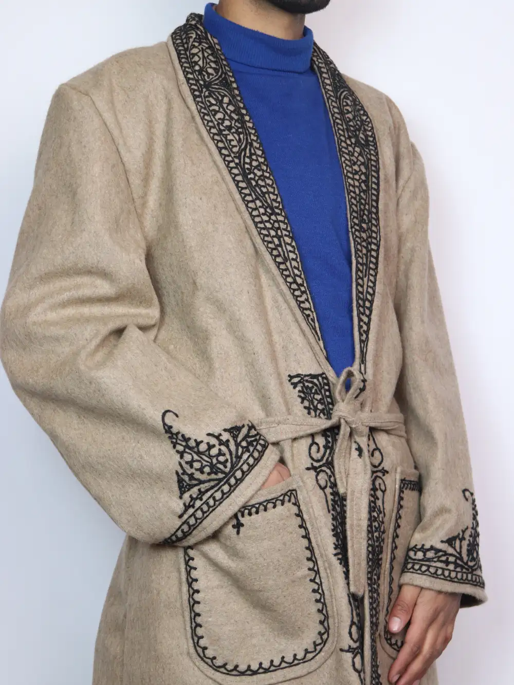 Kashmiri Bush Brown Gown | Bathrobe for Men with Hand Aari Embroidery Dilkash - Image 2