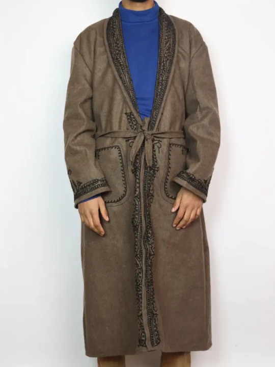 Brown Gown | Bathrobe for Kashmiri Men with Hand Aari Embroidery
