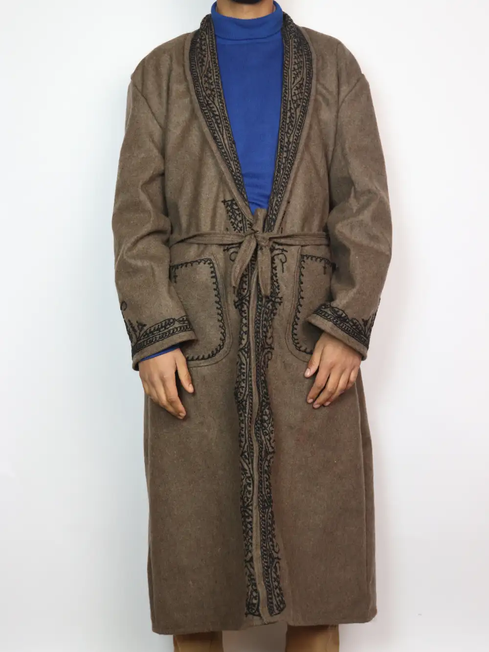 Brown Gown | Bathrobe for Kashmiri Men with Hand Aari Embroidery