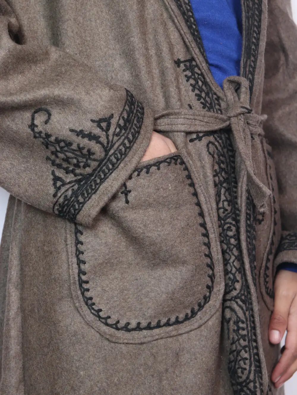 Brown Gown | Bathrobe for Kashmiri Men with Hand Aari Embroidery - Image 3