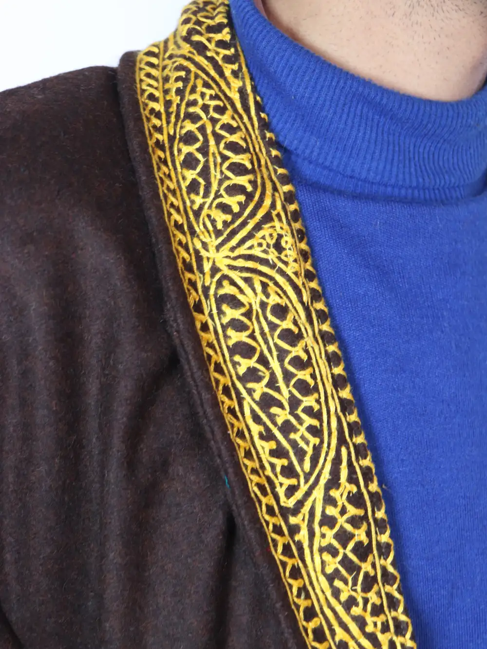 Kashmiri Dark Chocolate Winter Gown | Bathrobe for Men with Hand Aari Embroidery - Image 4