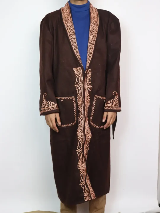 Dark Chocolate Winter Gown | Bathrobe for Men with Hand Aari Embroidery