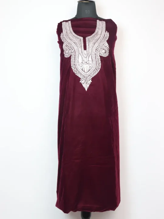Embroidered Wine 2pc Velvet Suit with Botte Tilla Naira