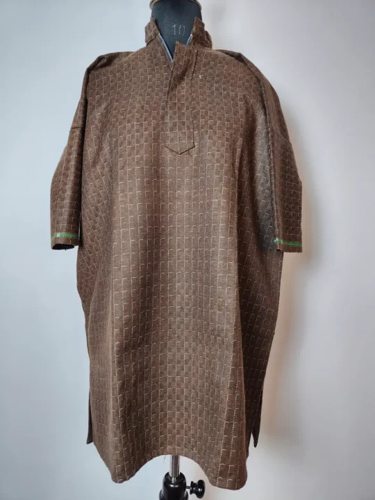 Boys Kashmiri Chocolate Brown Check Pheran in Tweed