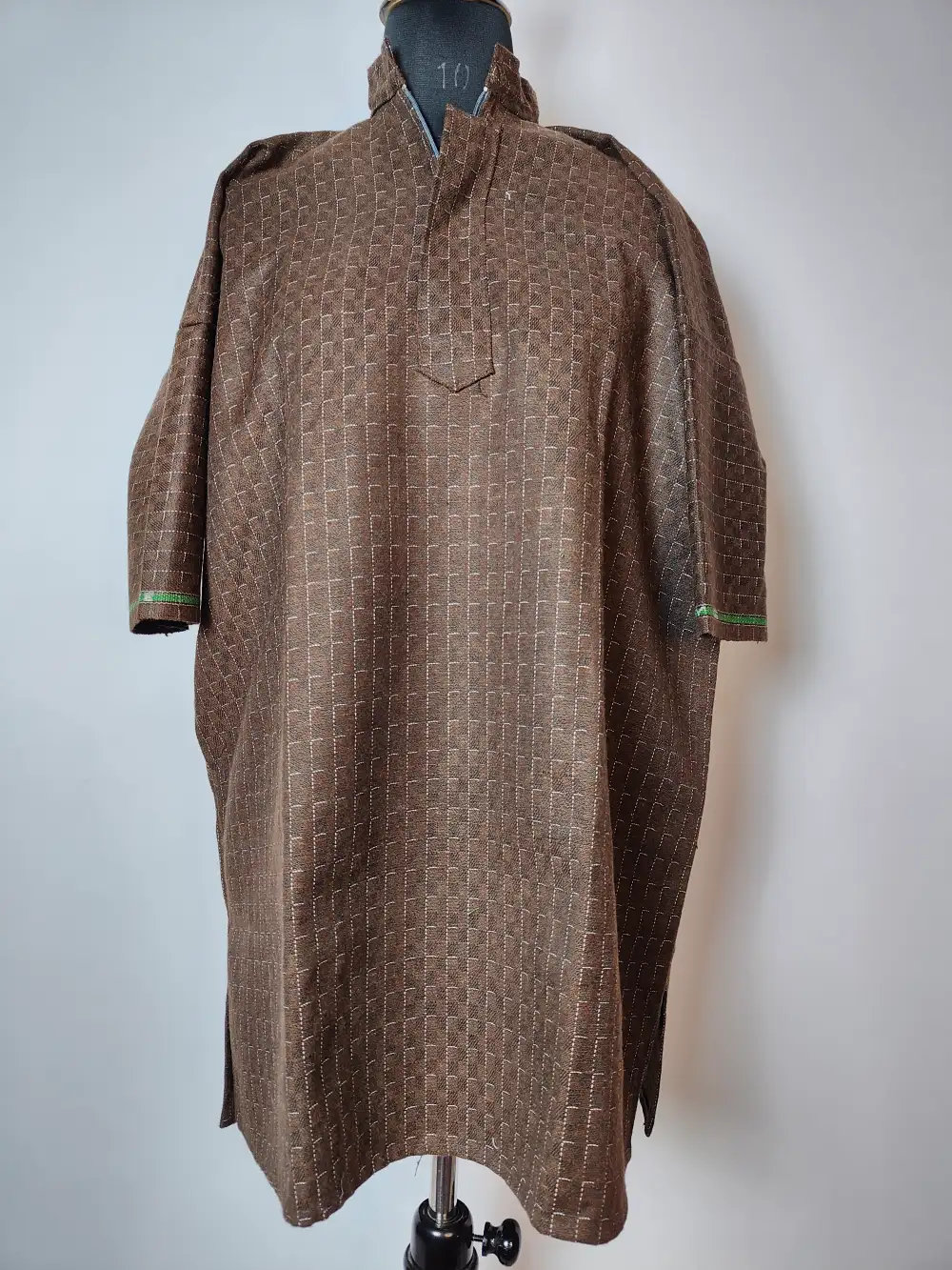 Boys Kashmiri Chocolate Brown Check Pheran in Tweed