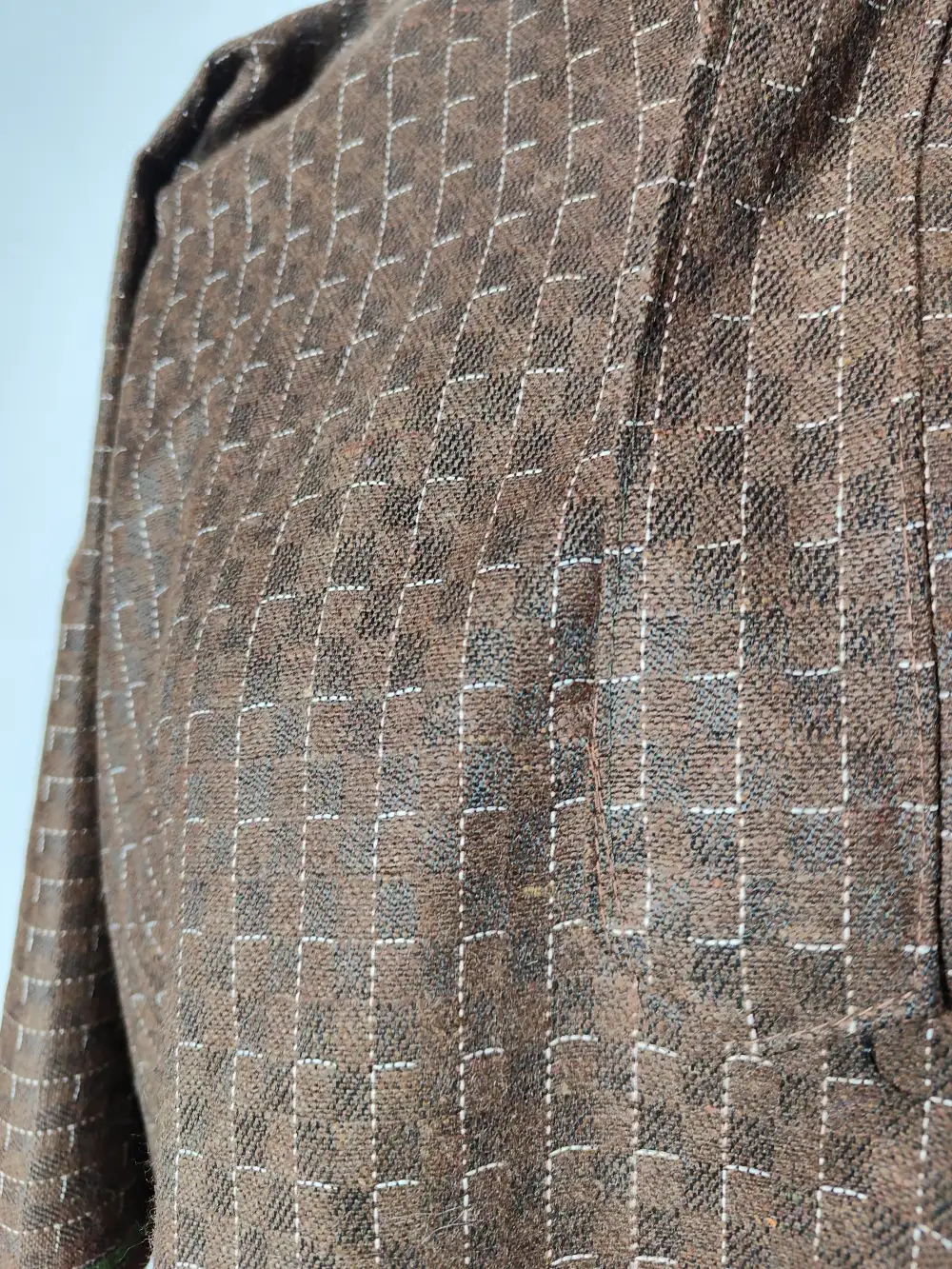 Boys Kashmiri Chocolate Brown Check Pheran in Tweed (12-13 years) - Image 2