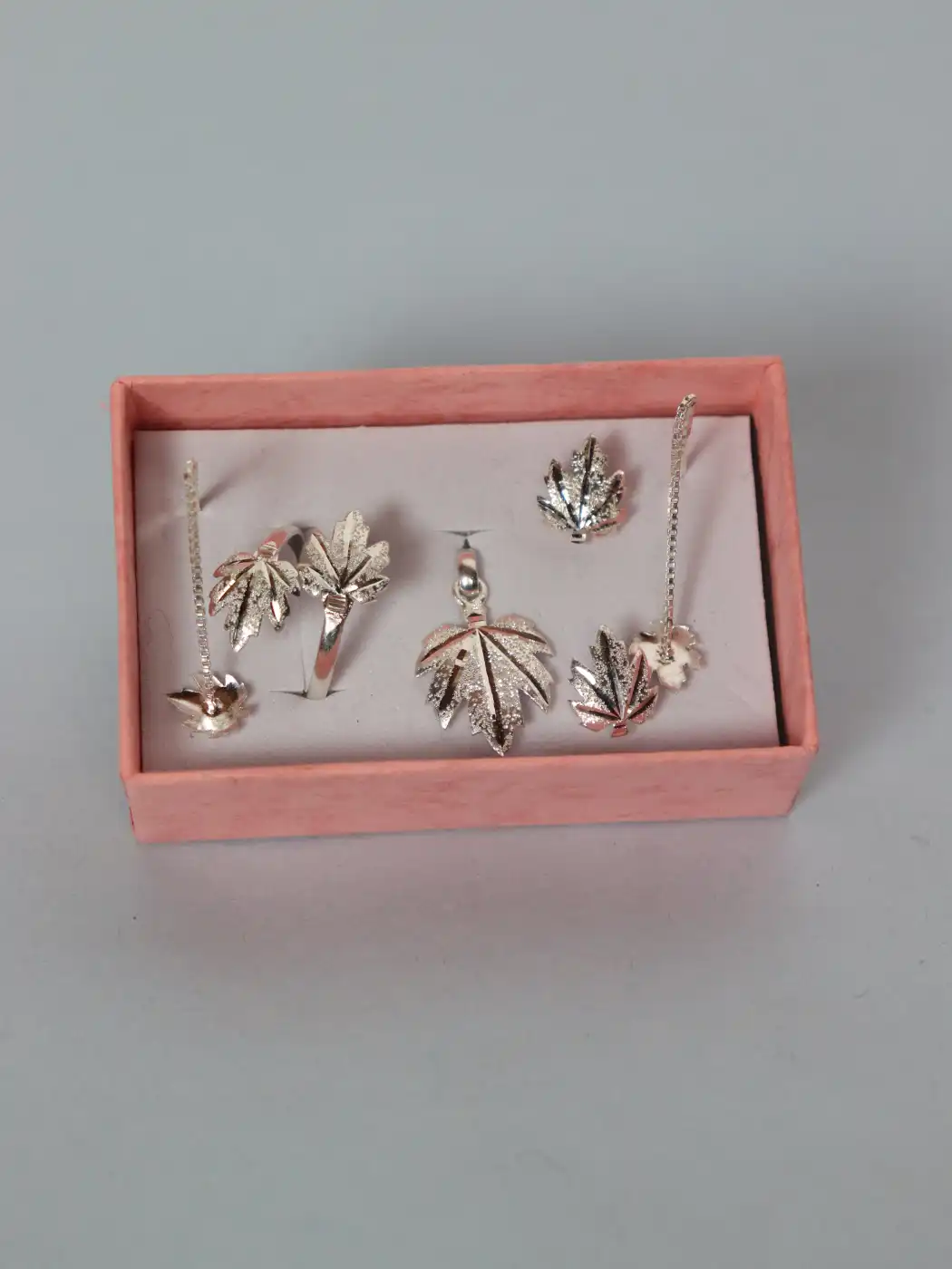Pure Silver Chinar Jewelry Gift Set | Pendant, Ring, Earring, and Sui Dhaga Earring