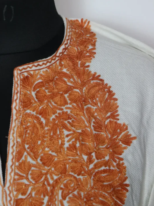 Qudrat White Cashmilon Aari Embroidered Pheran - Image 2