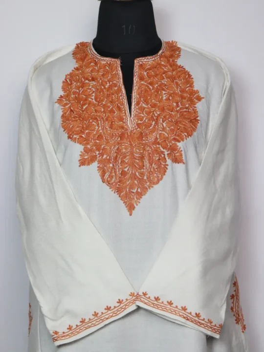Qudrat White Cashmilon Aari Embroidered Pheran - Image 3