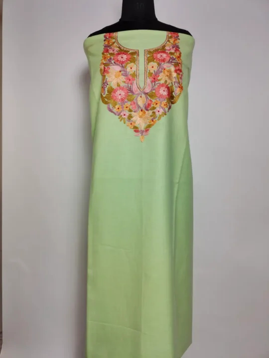 Pastel Green Cotton 2pc Suit with Aari Work Khayal
