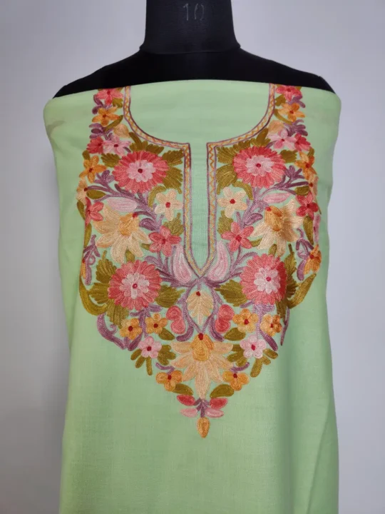 Pastel Green Cotton 2pc Suit with Aari Work Khayal