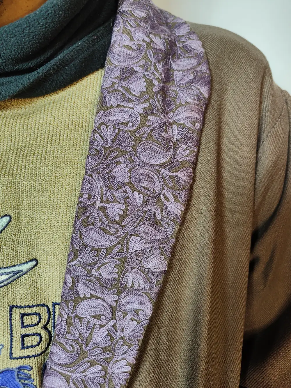 Hinah Brown Gown | Bathrobe Aari Embroidered in Cashmilon Wool - Image 3