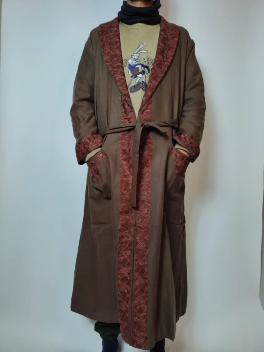 Brown Gown | Bathrobe Aari Embroidered in Cashmilon Wool Sunwar