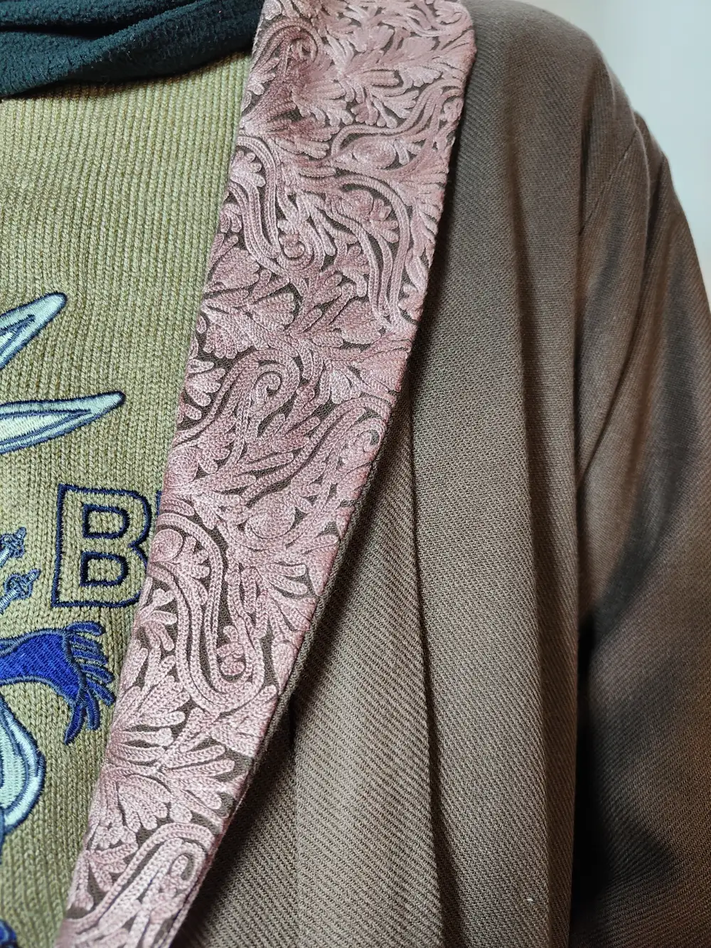 Cashmilon Wool Chocolate Brown Gown | Bathrobe with Aari Embroidery Afsar - Image 3