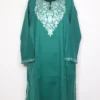 Nafazat Teal Green Cashmilon Wool Pheran With Aari Embroidery
