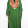 Dark Green Cashmilon Wool Pheran With Aari Embroidery Jalak