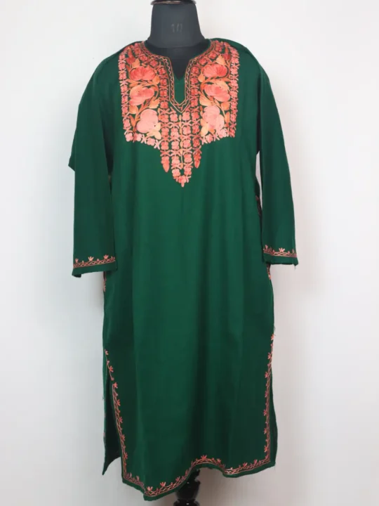 Shaan dark Green Kashmiri Pheran With Aari Embroidery