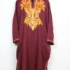 Wine Harwan Cashmilon Wool Pheran With Aari Embroidery